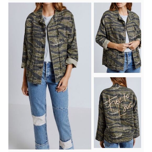 CURRENT/ELLIOTT "Free to Love" chic camo cotton-linen pocket goop jacket $298 M - Picture 15 of 16